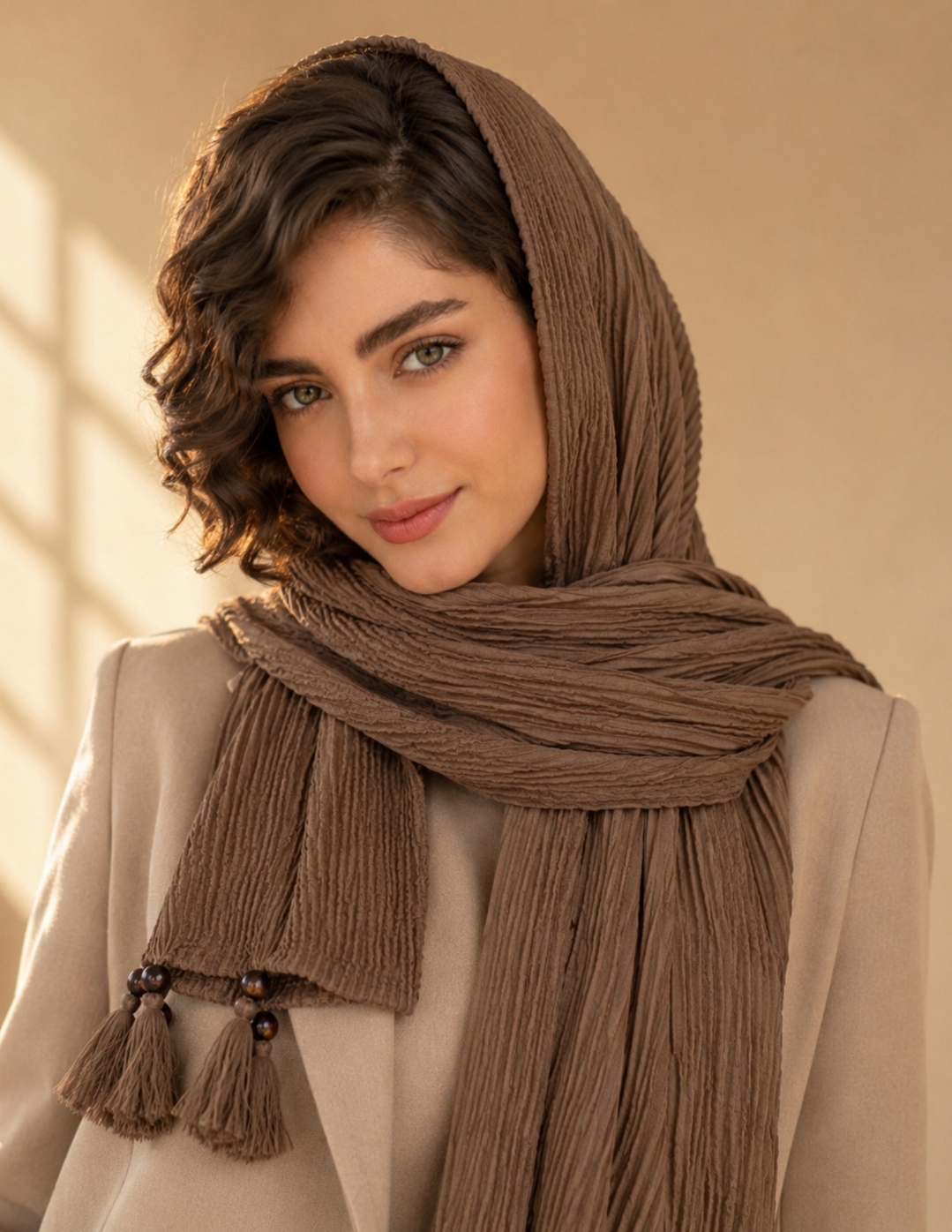شال پلیسه منگوله چوبی