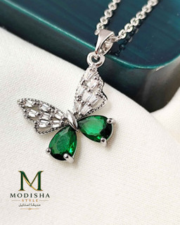 خرید گردنبند زنانه طرح پروانه نگین سبز