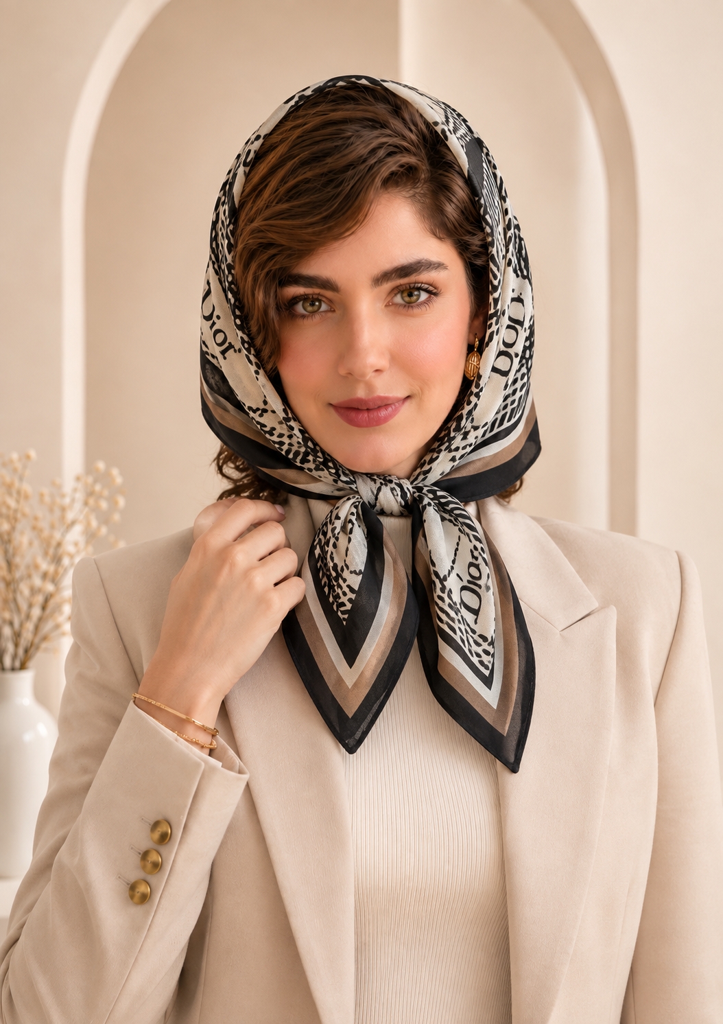 مینی اسکارف حریر نخ طرح دیور