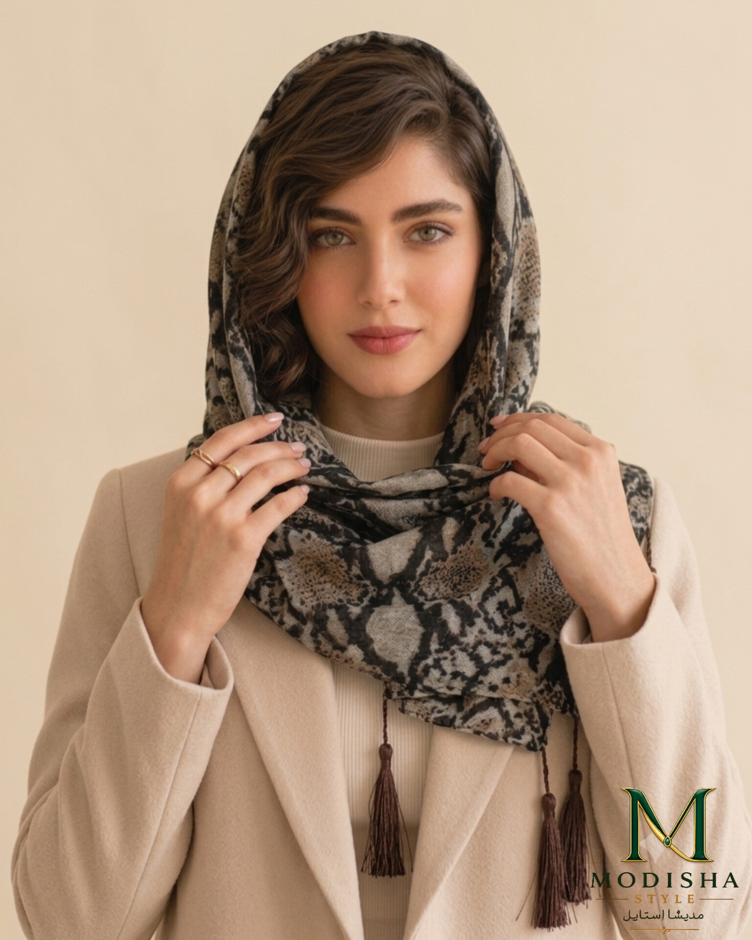 شال سوپر نخ وارداتی طرح پوسته ماری